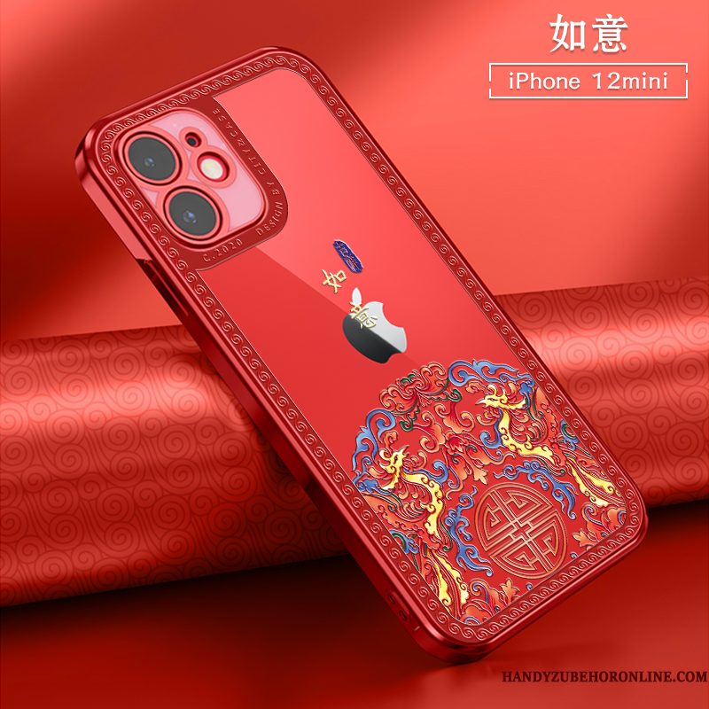 Hoesje iPhone 12 Mini Zacht Rood Anti-fall, Hoes iPhone 12 Mini Zakken Nieuw Chinese Stijl