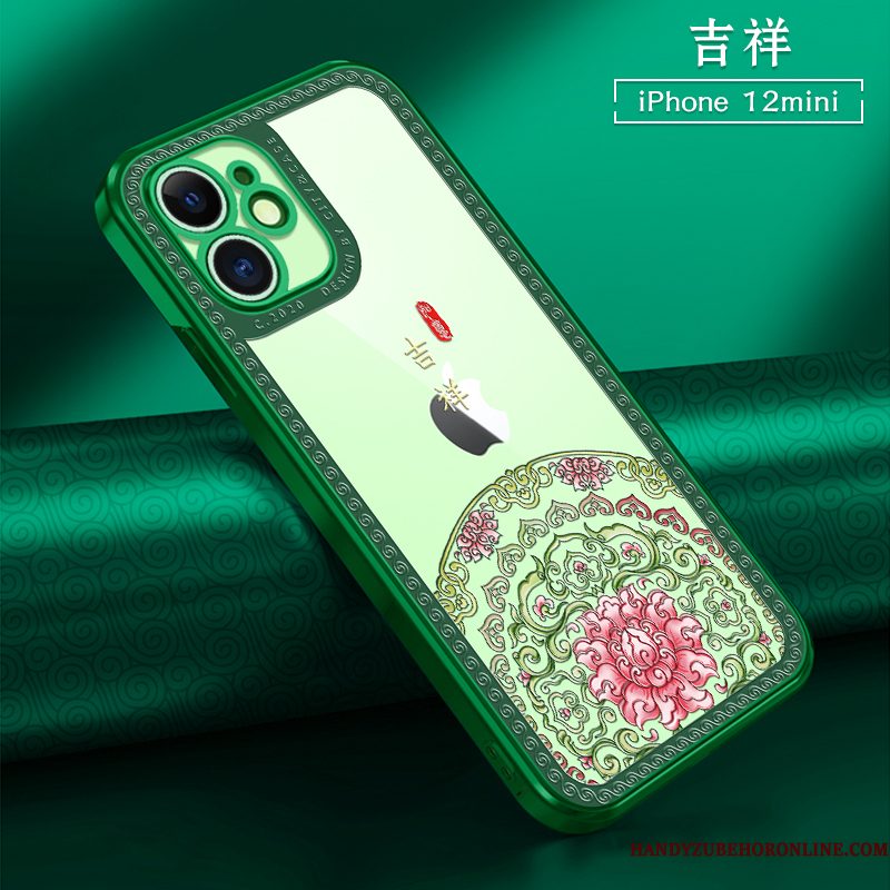 Hoesje iPhone 12 Mini Zacht Rood Anti-fall, Hoes iPhone 12 Mini Zakken Nieuw Chinese Stijl