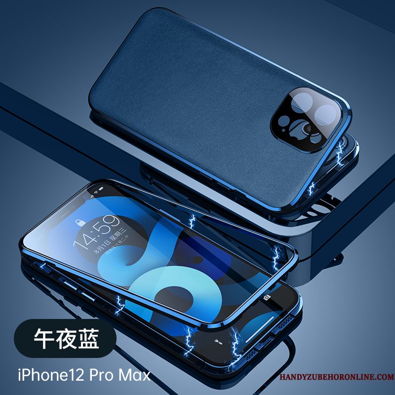 Hoesje iPhone 12 Pro Max Metaal Dun Nieuw, Hoes iPhone 12 Pro Max Leer Glas Anti-fall