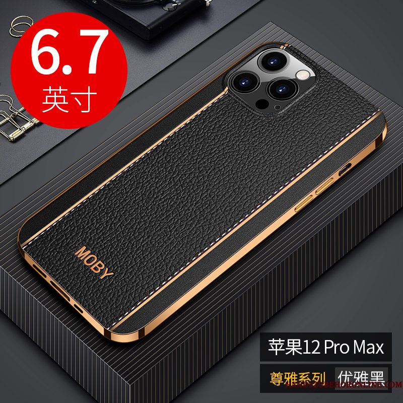 Hoesje iPhone 12 Pro Max Siliconen Dun Persoonlijk, Hoes iPhone 12 Pro Max Leer Zwart Trendy Merk