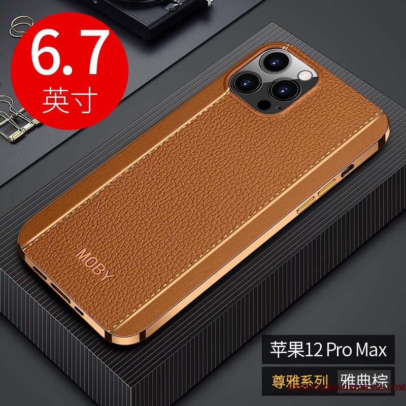 Hoesje iPhone 12 Pro Max Siliconen Dun Persoonlijk, Hoes iPhone 12 Pro Max Leer Zwart Trendy Merk