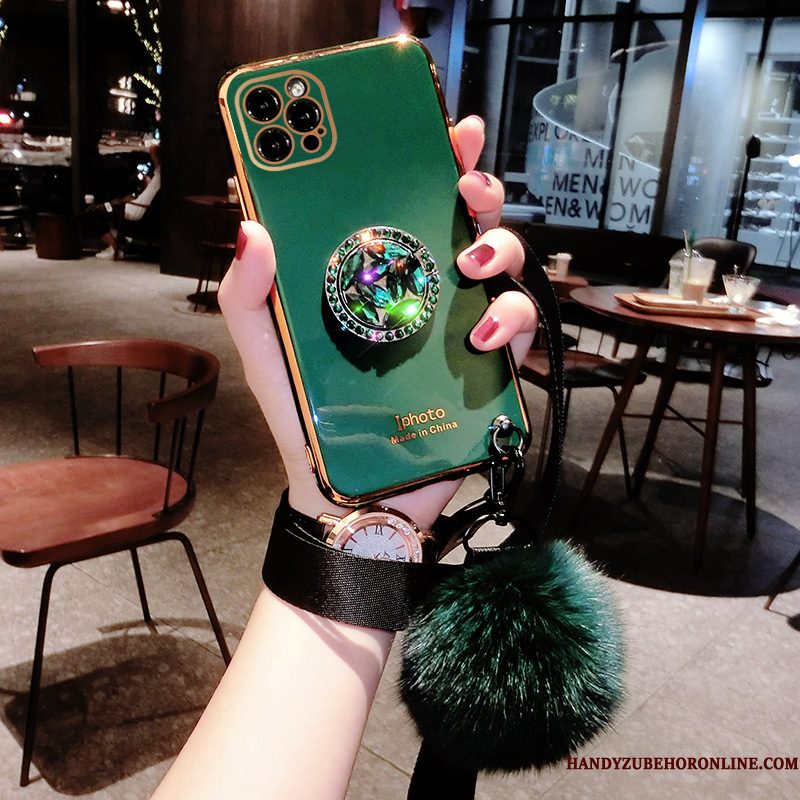 Hoesje iPhone 12 Pro Max Zacht Pompom Trendy Merk, Hoes iPhone 12 Pro Max Scheppend Anti-fall Groen