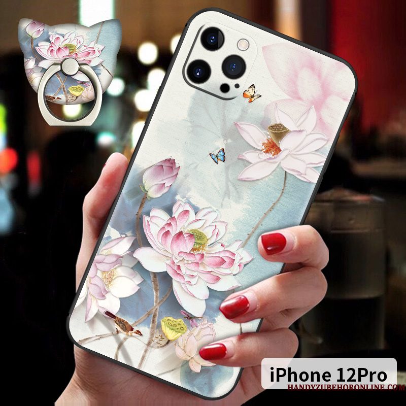 Hoesje iPhone 12 Pro Reliëf Anti-fall Chinese Stijl, Hoes iPhone 12 Pro Zacht Telefoon Schrobben