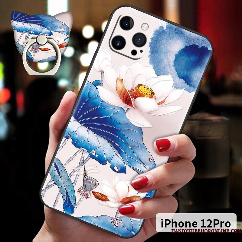 Hoesje iPhone 12 Pro Reliëf Anti-fall Chinese Stijl, Hoes iPhone 12 Pro Zacht Telefoon Schrobben