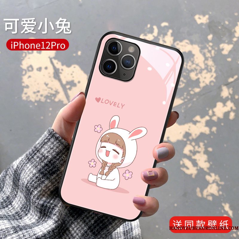 Hoesje iPhone 12 Pro Spotprent Anti-fall Glas, Hoes iPhone 12 Pro Scheppend Konijn Lovers