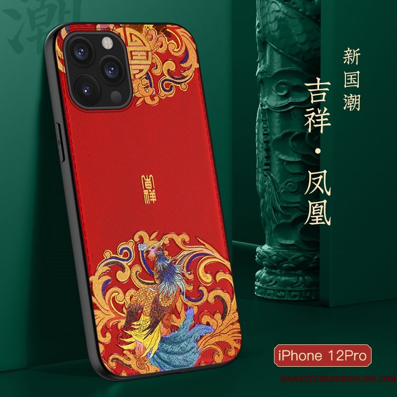 Hoesje iPhone 12 Pro Zacht Blauw Trendy Merk, Hoes iPhone 12 Pro Zakken Chinese Stijl Anti-fall