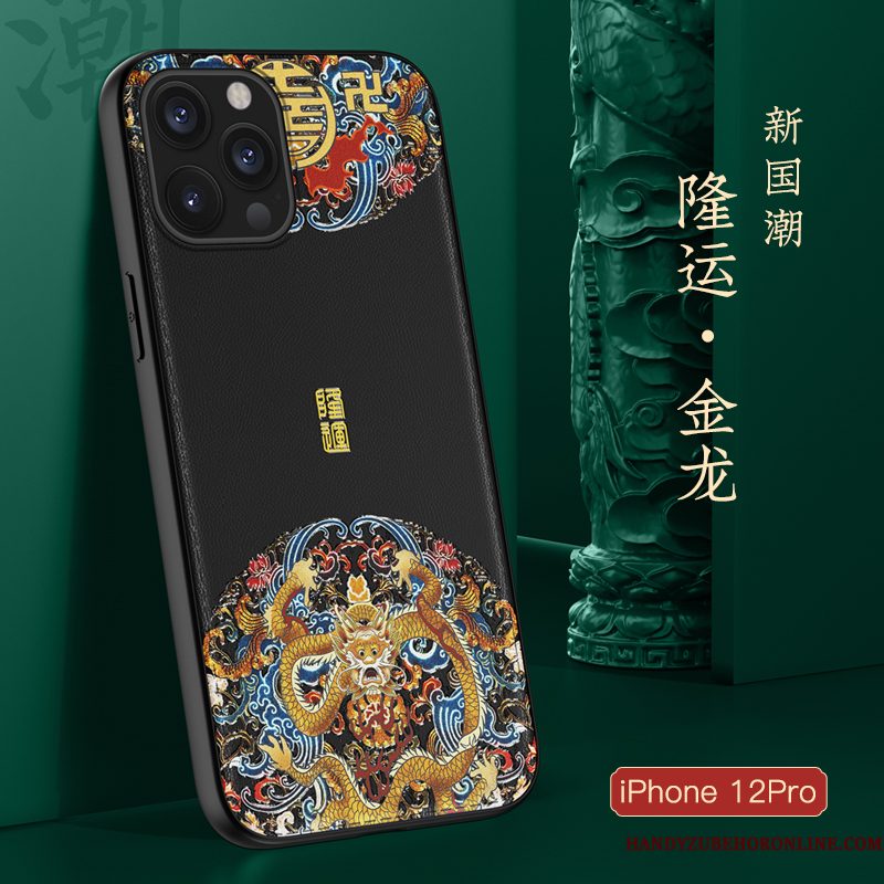 Hoesje iPhone 12 Pro Zacht Blauw Trendy Merk, Hoes iPhone 12 Pro Zakken Chinese Stijl Anti-fall