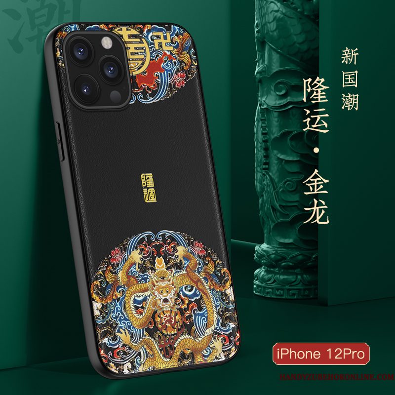 Hoesje iPhone 12 Pro Zacht Blauw Trendy Merk, Hoes iPhone 12 Pro Zakken Chinese Stijl Anti-fall