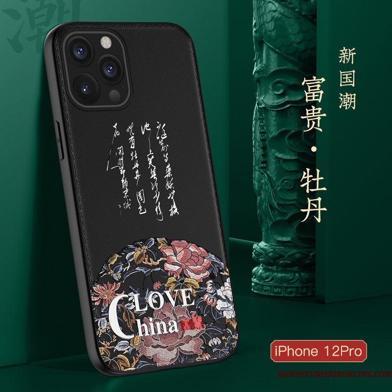 Hoesje iPhone 12 Pro Zacht Blauw Trendy Merk, Hoes iPhone 12 Pro Zakken Chinese Stijl Anti-fall