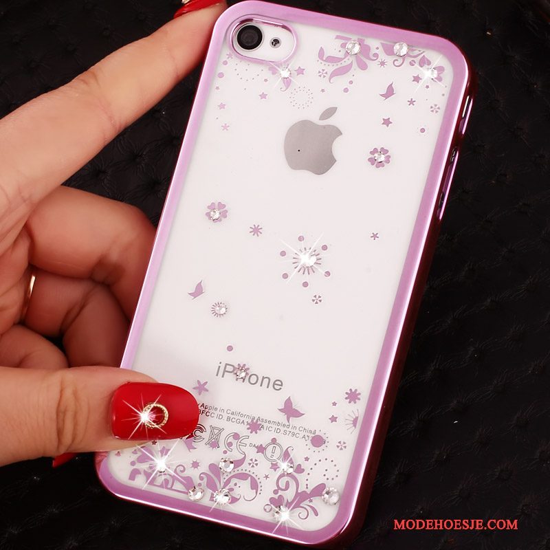 Hoesje iPhone 4/4s Bescherming Hard Licht, Hoes iPhone 4/4s Reliëf Telefoon Purper