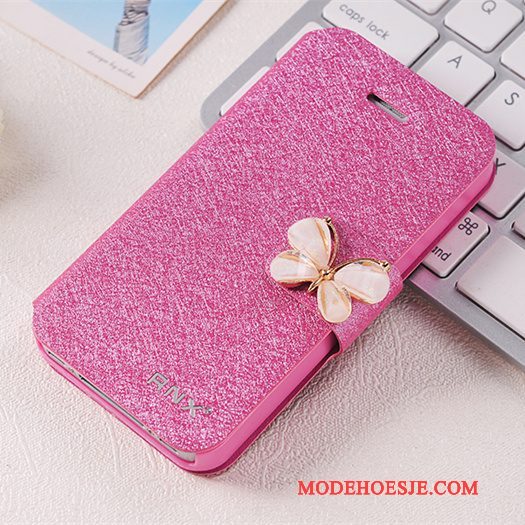 Hoesje iPhone 4/4s Folio Telefoon Anti-fall, Hoes iPhone 4/4s Leer Roze Persoonlijk