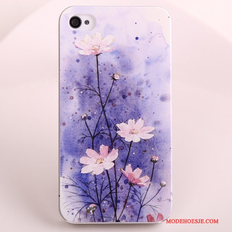 Hoesje iPhone 4/4s Geschilderd Roze Blauw, Hoes iPhone 4/4s Bescherming Eenvoudigetelefoon