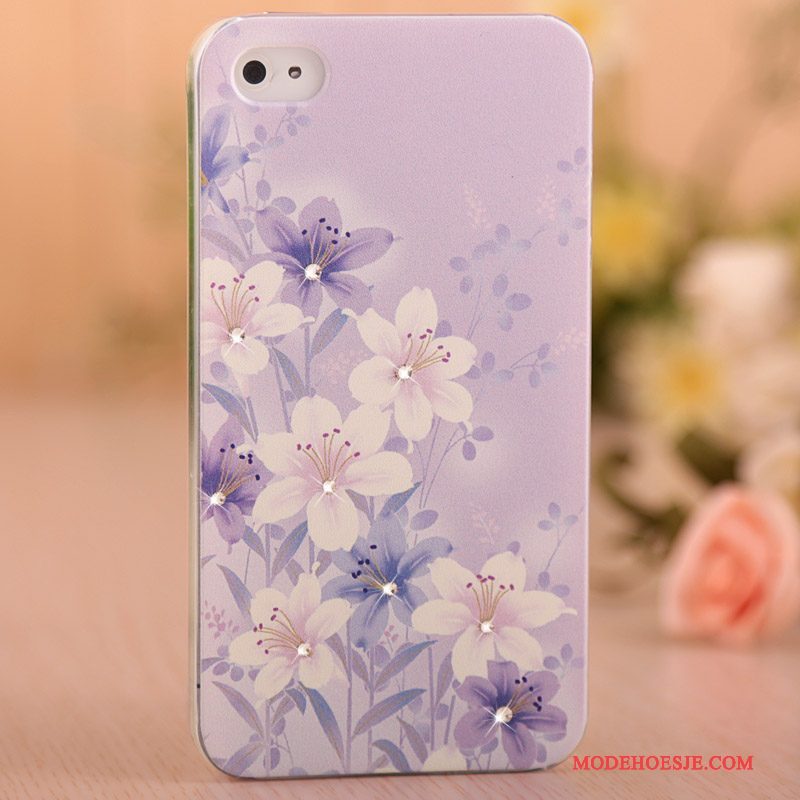 Hoesje iPhone 4/4s Geschilderd Telefoon Licht, Hoes iPhone 4/4s Strass Dun Purper