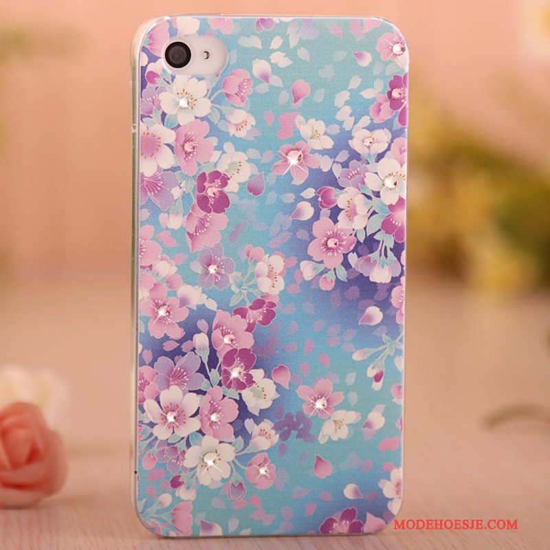 Hoesje iPhone 4/4s Geschilderd Telefoon Licht, Hoes iPhone 4/4s Strass Dun Purper