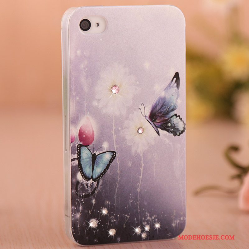 Hoesje iPhone 4/4s Geschilderd Telefoon Licht, Hoes iPhone 4/4s Strass Dun Purper