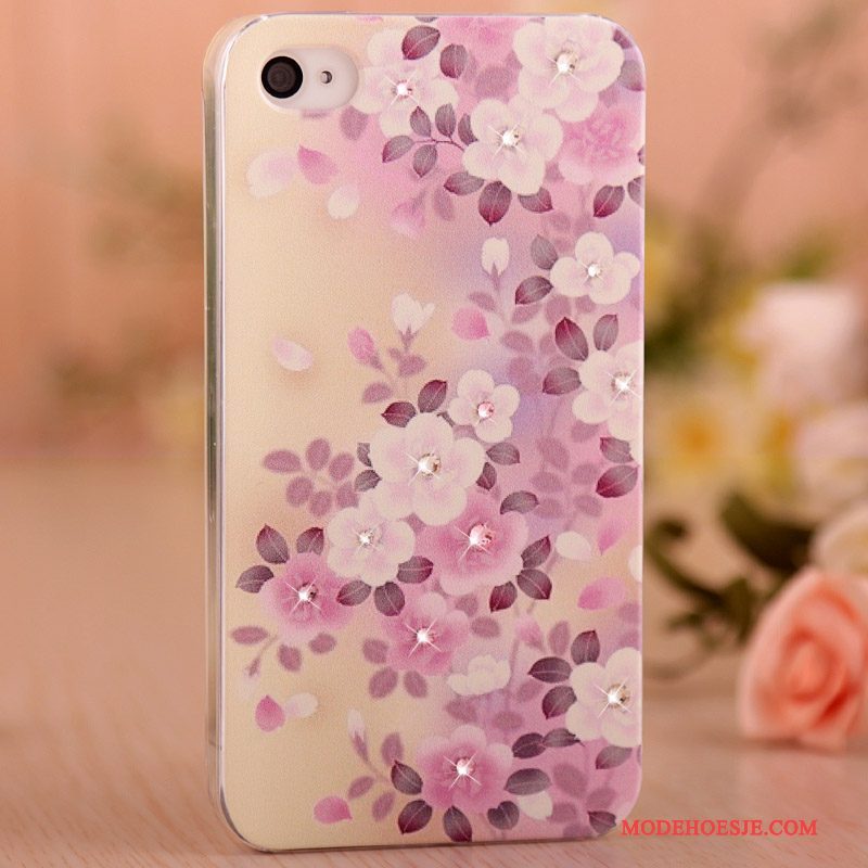 Hoesje iPhone 4/4s Geschilderd Telefoon Licht, Hoes iPhone 4/4s Strass Dun Purper