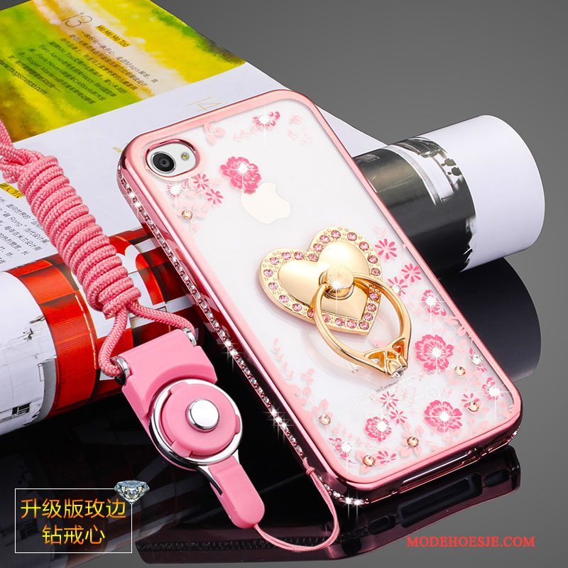 Hoesje iPhone 4/4s Siliconen Hanger Doorzichtig, Hoes iPhone 4/4s Zakken Roze Anti-fall