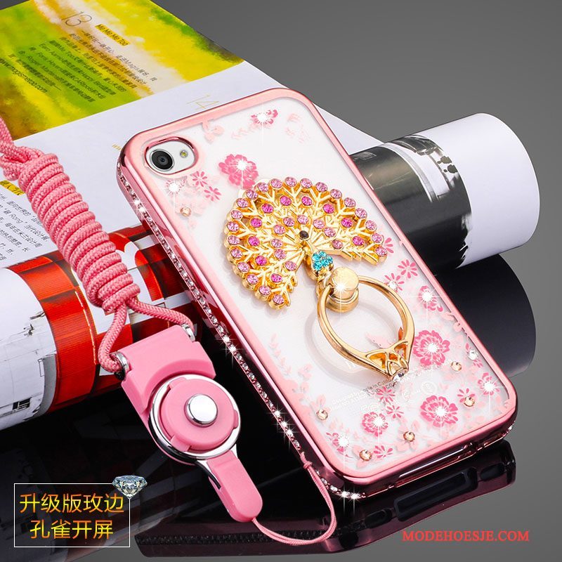 Hoesje iPhone 4/4s Siliconen Hanger Doorzichtig, Hoes iPhone 4/4s Zakken Roze Anti-fall