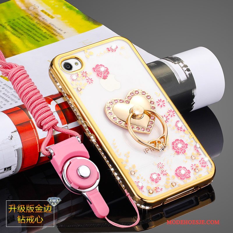 Hoesje iPhone 4/4s Siliconen Hanger Doorzichtig, Hoes iPhone 4/4s Zakken Roze Anti-fall