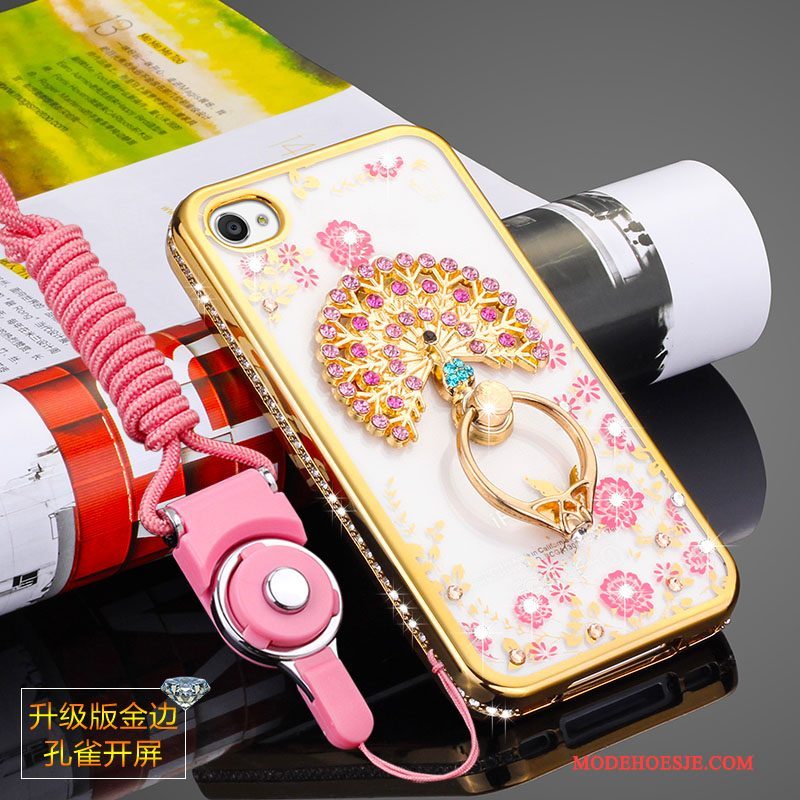 Hoesje iPhone 4/4s Siliconen Hanger Doorzichtig, Hoes iPhone 4/4s Zakken Roze Anti-fall