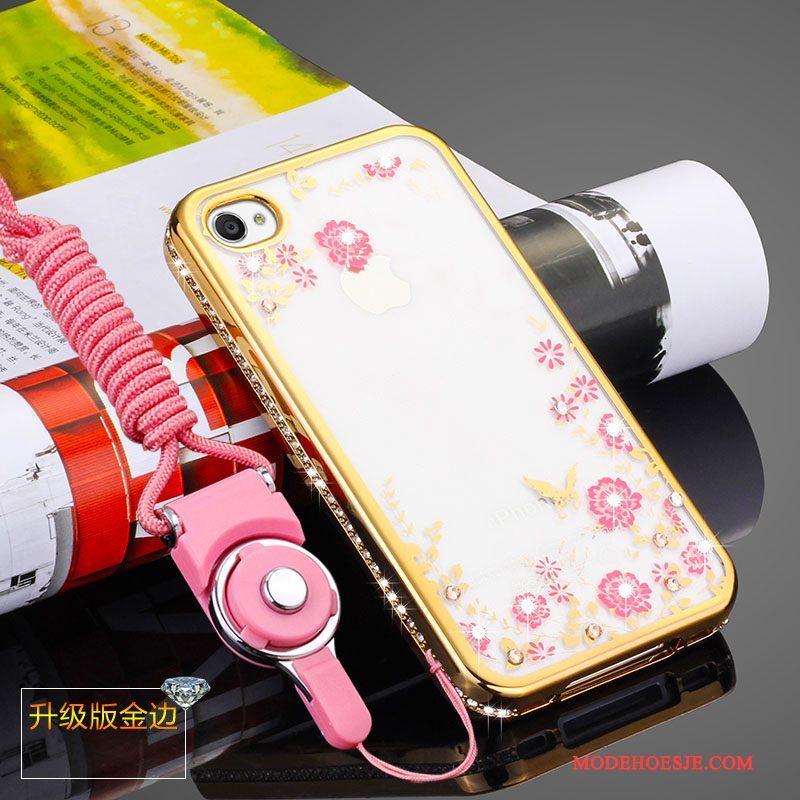 Hoesje iPhone 4/4s Siliconen Hanger Doorzichtig, Hoes iPhone 4/4s Zakken Roze Anti-fall