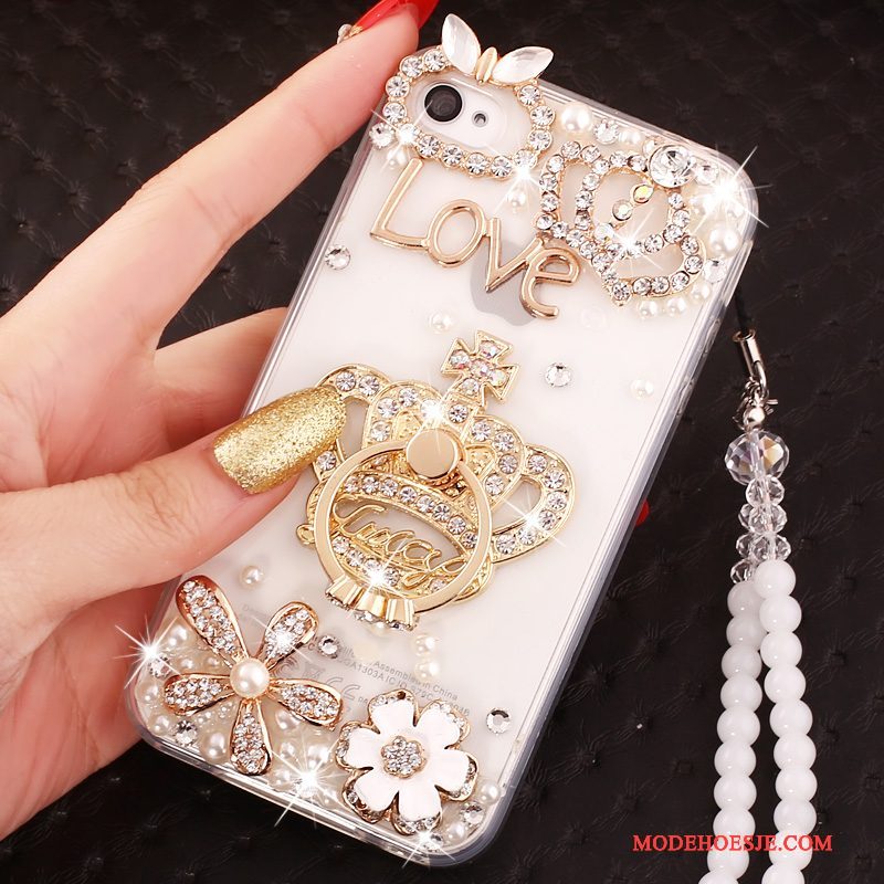 Hoesje iPhone 4/4s Strass Hangertelefoon, Hoes iPhone 4/4s Ondersteuning Anti-fall Blauw