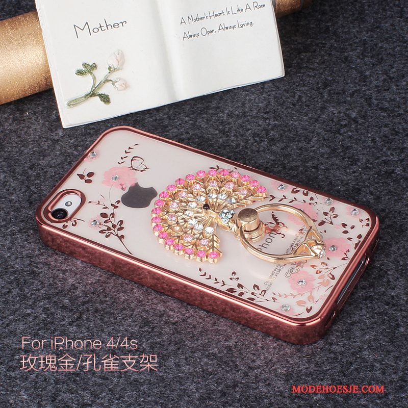 Hoesje iPhone 4/4s Strass Rozetelefoon, Hoes iPhone 4/4s Siliconen Anti-fall