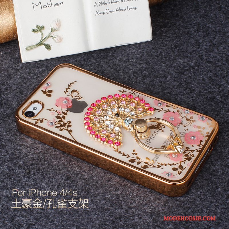 Hoesje iPhone 4/4s Strass Rozetelefoon, Hoes iPhone 4/4s Siliconen Anti-fall