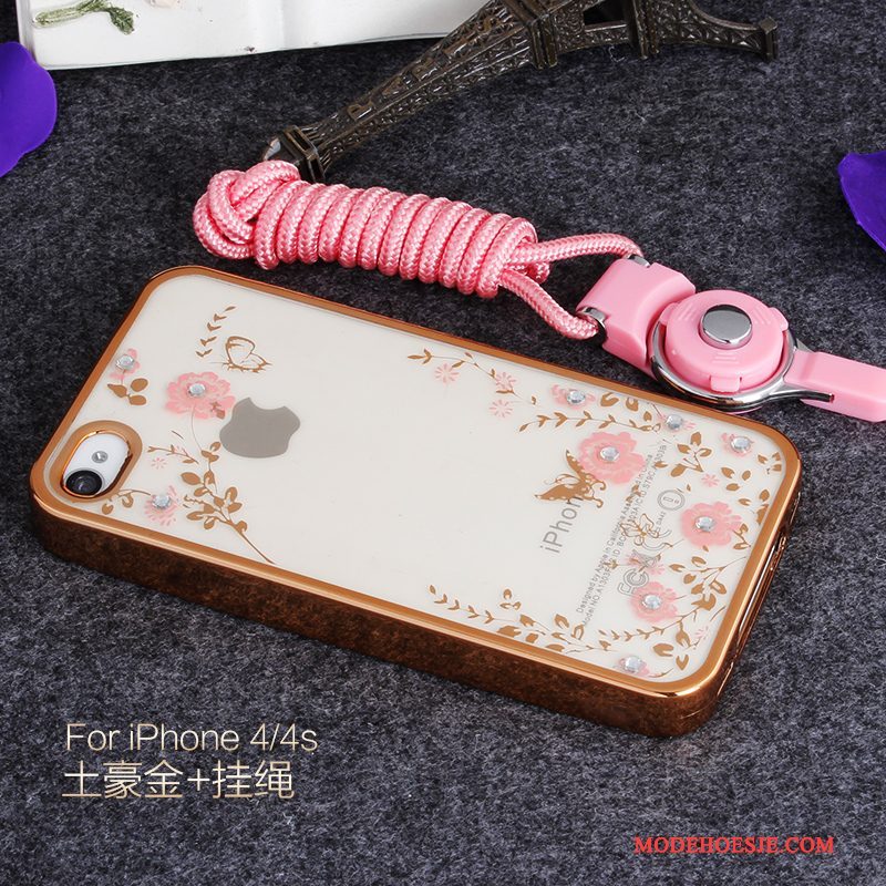 Hoesje iPhone 4/4s Strass Rozetelefoon, Hoes iPhone 4/4s Siliconen Anti-fall