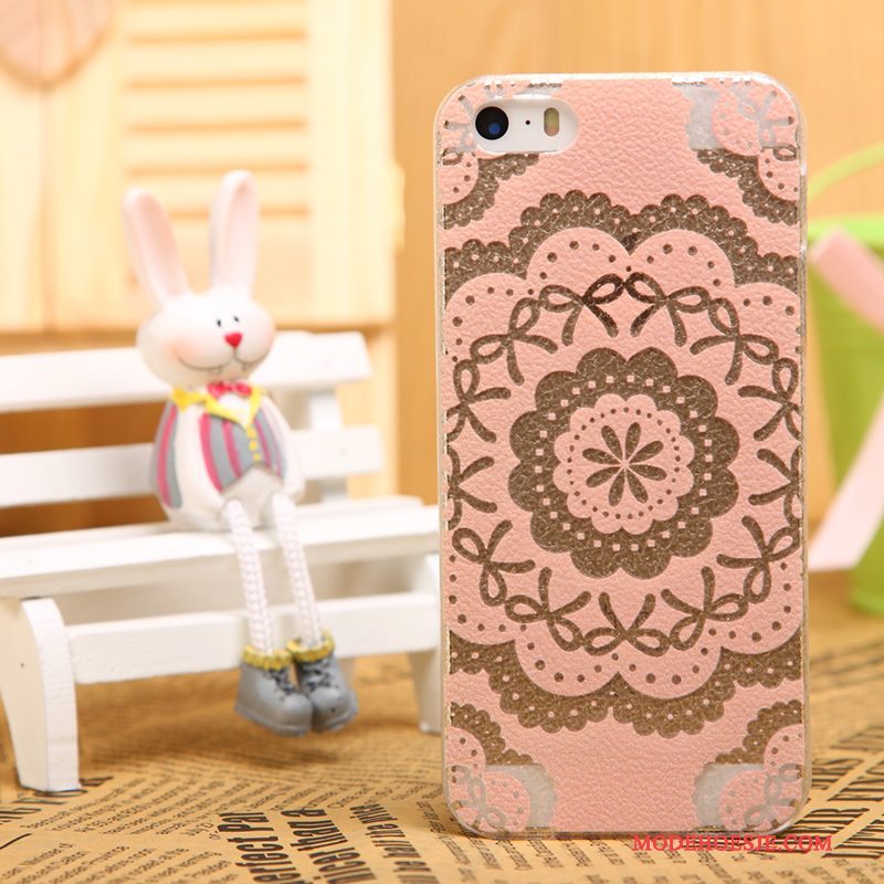 Hoesje iPhone 5/5s Bescherming Zwarttelefoon, Hoes iPhone 5/5s Leer Patroon Doorzichtig