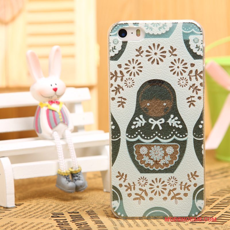 Hoesje iPhone 5/5s Bescherming Zwarttelefoon, Hoes iPhone 5/5s Leer Patroon Doorzichtig