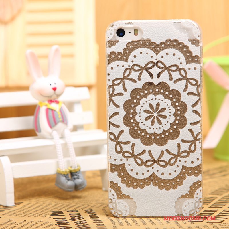 Hoesje iPhone 5/5s Bescherming Zwarttelefoon, Hoes iPhone 5/5s Leer Patroon Doorzichtig