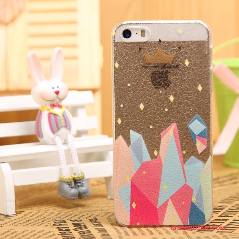 Hoesje iPhone 5/5s Bescherming Zwarttelefoon, Hoes iPhone 5/5s Leer Patroon Doorzichtig