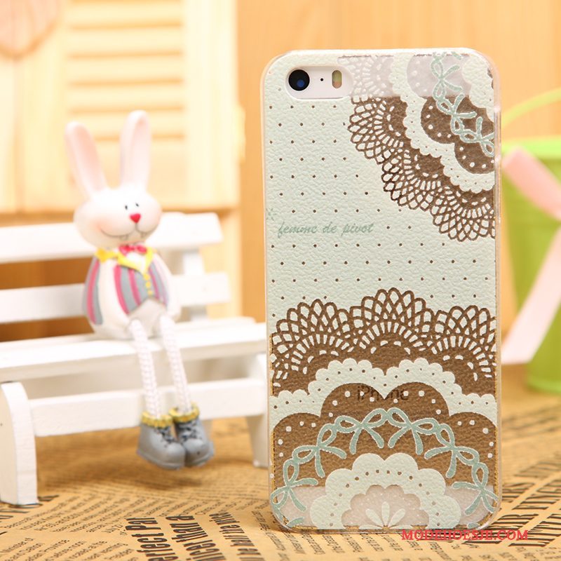 Hoesje iPhone 5/5s Bescherming Zwarttelefoon, Hoes iPhone 5/5s Leer Patroon Doorzichtig