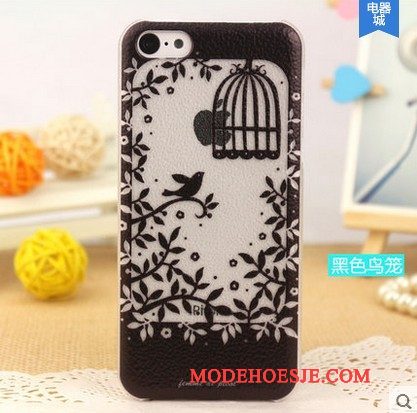 Hoesje iPhone 5/5s Bescherming Zwarttelefoon, Hoes iPhone 5/5s Leer Patroon Doorzichtig