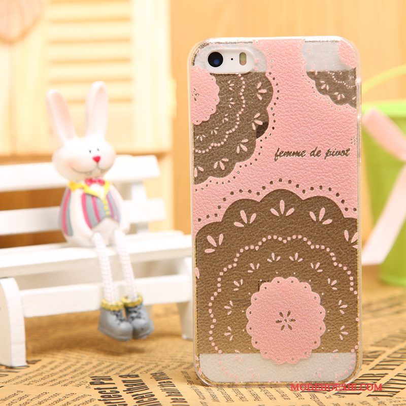 Hoesje iPhone 5/5s Bescherming Zwarttelefoon, Hoes iPhone 5/5s Leer Patroon Doorzichtig