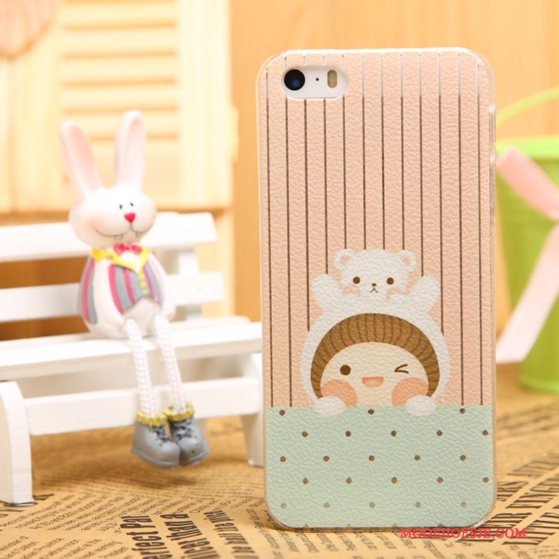 Hoesje iPhone 5/5s Bescherming Zwarttelefoon, Hoes iPhone 5/5s Leer Patroon Doorzichtig