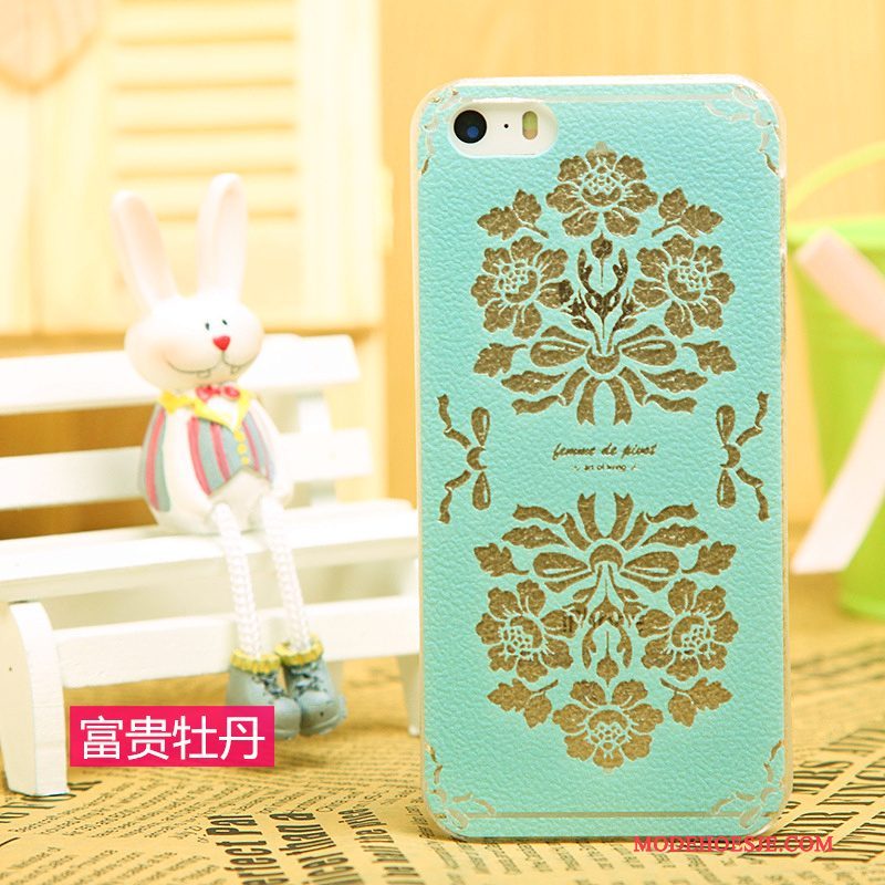 Hoesje iPhone 5/5s Bescherming Zwarttelefoon, Hoes iPhone 5/5s Leer Patroon Doorzichtig