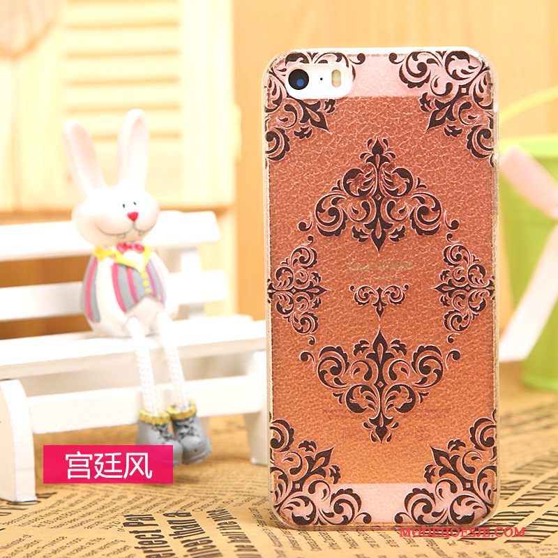 Hoesje iPhone 5/5s Bescherming Zwarttelefoon, Hoes iPhone 5/5s Leer Patroon Doorzichtig