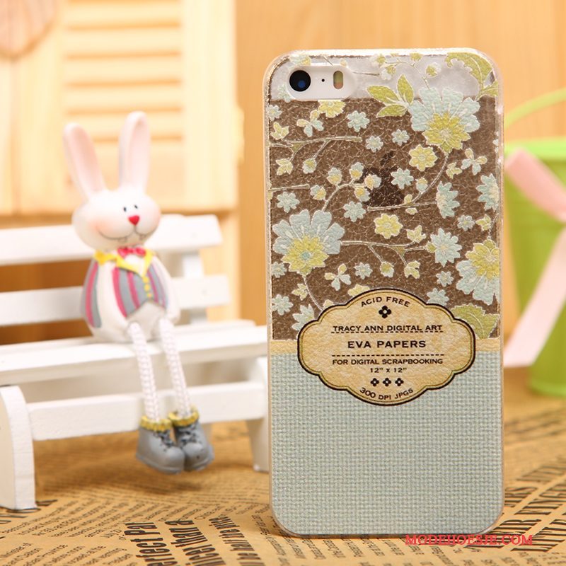 Hoesje iPhone 5/5s Bescherming Zwarttelefoon, Hoes iPhone 5/5s Leer Patroon Doorzichtig