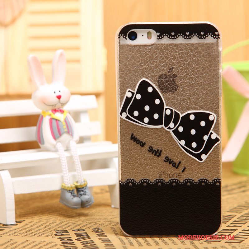 Hoesje iPhone 5/5s Bescherming Zwarttelefoon, Hoes iPhone 5/5s Leer Patroon Doorzichtig