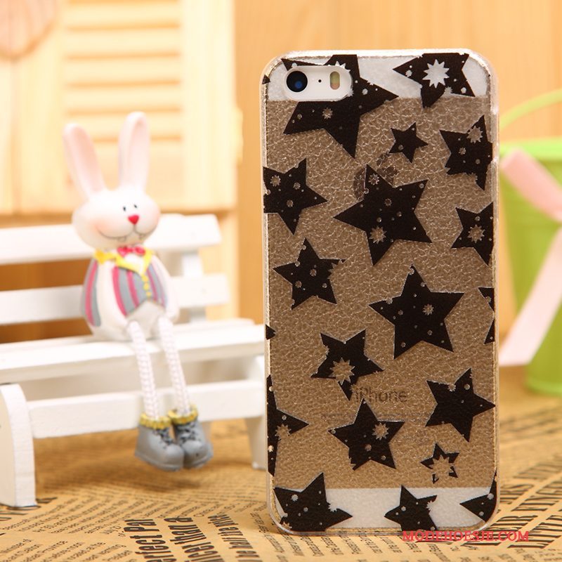 Hoesje iPhone 5/5s Bescherming Zwarttelefoon, Hoes iPhone 5/5s Leer Patroon Doorzichtig