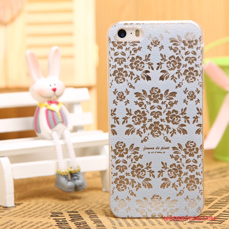 Hoesje iPhone 5/5s Bescherming Zwarttelefoon, Hoes iPhone 5/5s Leer Patroon Doorzichtig