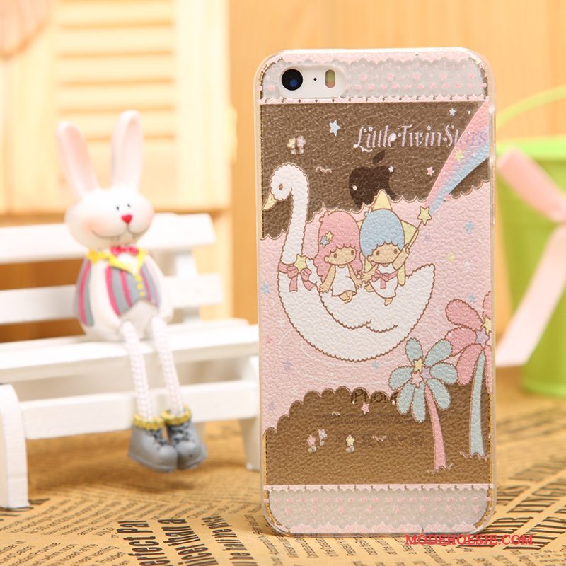 Hoesje iPhone 5/5s Bescherming Zwarttelefoon, Hoes iPhone 5/5s Leer Patroon Doorzichtig