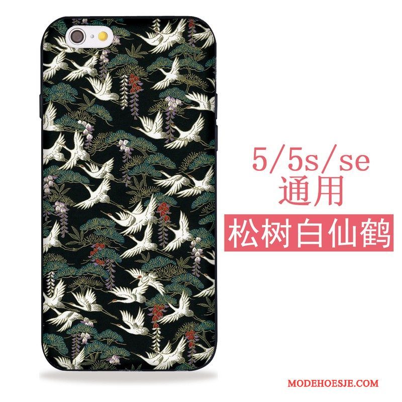 Hoesje iPhone 5/5s Kleur Kat Kraan, Hoes iPhone 5/5s Siliconen Telefoon Zwart