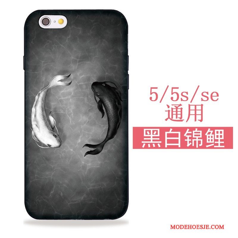 Hoesje iPhone 5/5s Kleur Kat Kraan, Hoes iPhone 5/5s Siliconen Telefoon Zwart