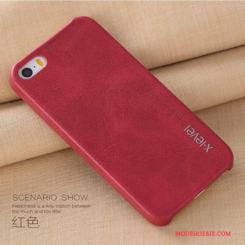 Hoesje iPhone 5/5s Leer Anti-fall Nieuw, Hoes iPhone 5/5s Bescherming Dun Rood