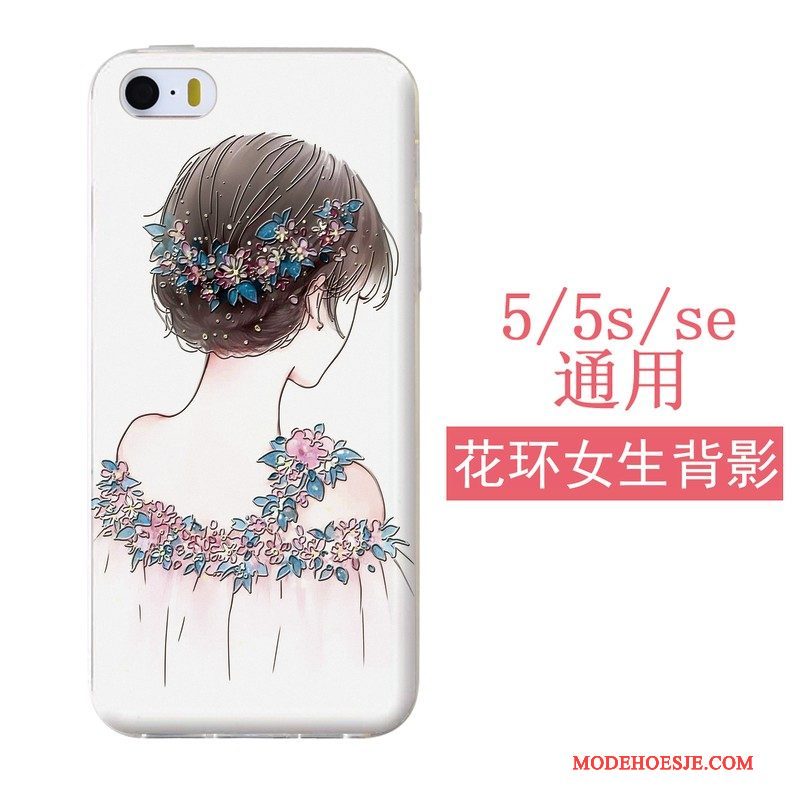 Hoesje iPhone 5/5s Reliëf Telefoon Wit, Hoes iPhone 5/5s Zacht Blauw Hanger