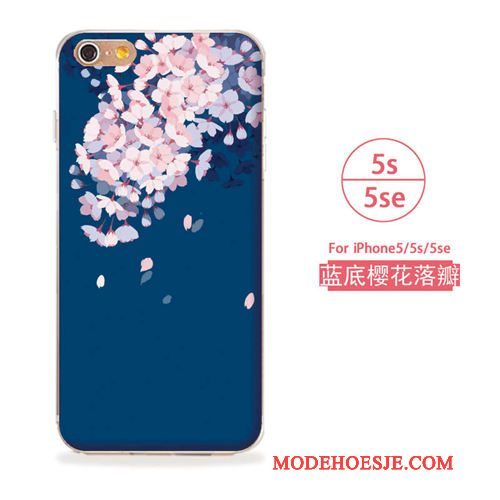 Hoesje iPhone 5/5s Reliëf Telefoon Wit, Hoes iPhone 5/5s Zacht Blauw Hanger