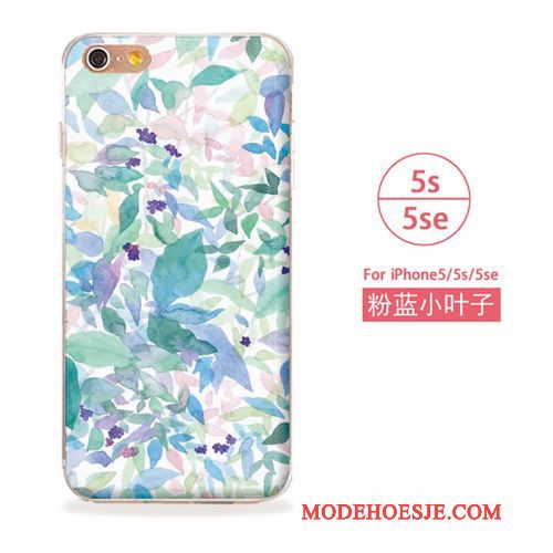 Hoesje iPhone 5/5s Reliëf Telefoon Wit, Hoes iPhone 5/5s Zacht Blauw Hanger